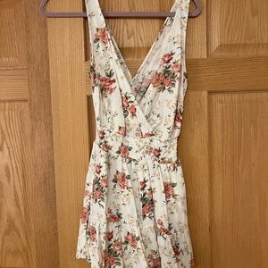 American Eagle Outfitters Floral Wrap Romper - Cream and Pink